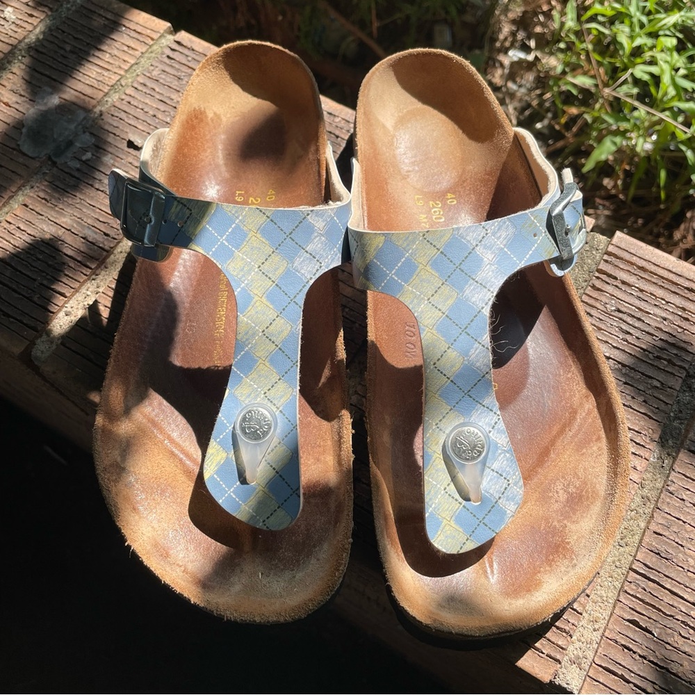 Birkenstock Papillio Gizeh RARE Pastel Argyle Plaid Toe Thong Sandal 9R